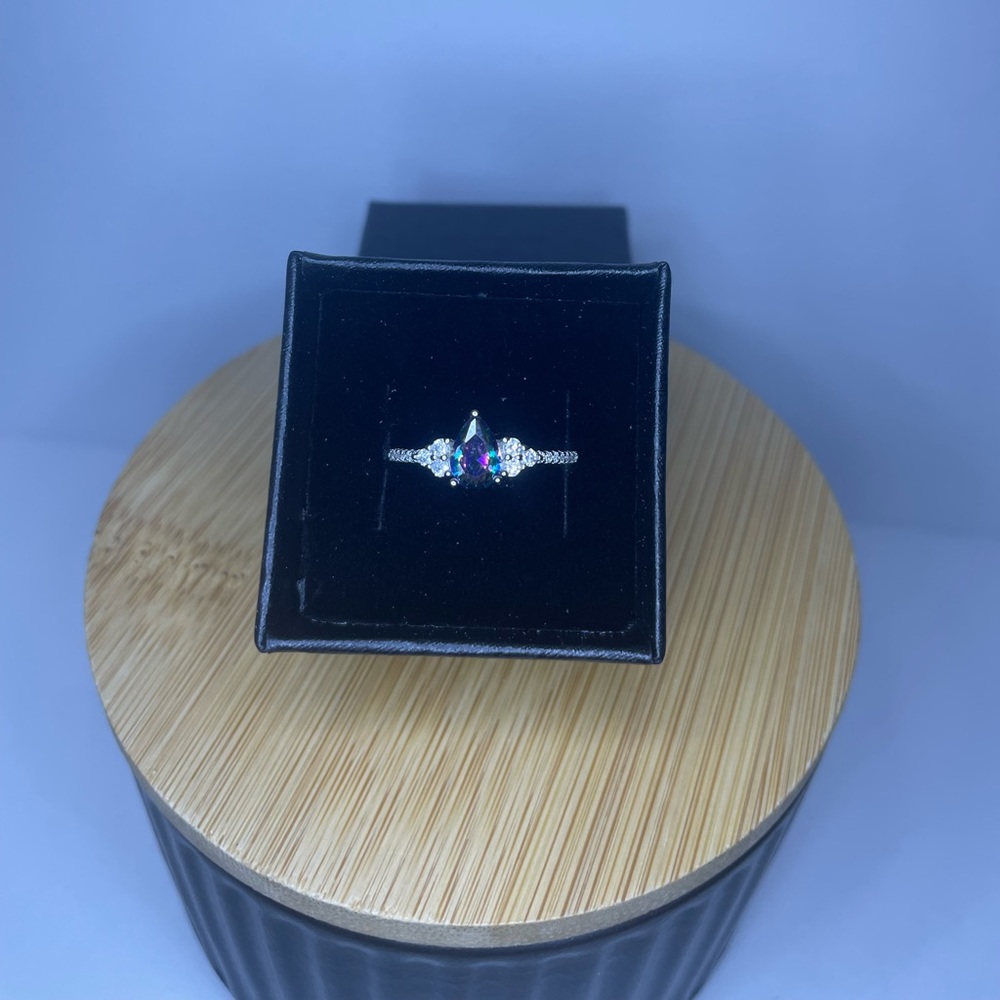 ✨Eva Rainbow Cubic Zirconia Pear Cut Ring 925 Sterling Silver Various Si…